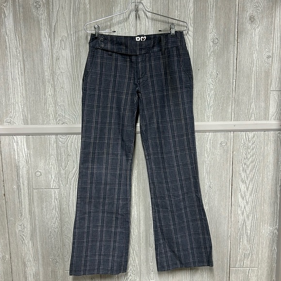 Y2K Roxy Window Pane Grey Flare Leg Pants NWOT - Picture 1 of 8